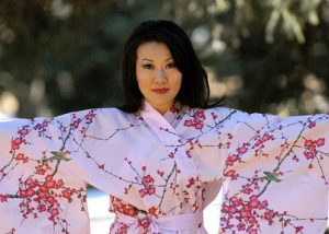 Lightweight cotton cherry blossom yukata for women