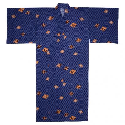 Japanese yukata robe with calligraphy print of the four seasons